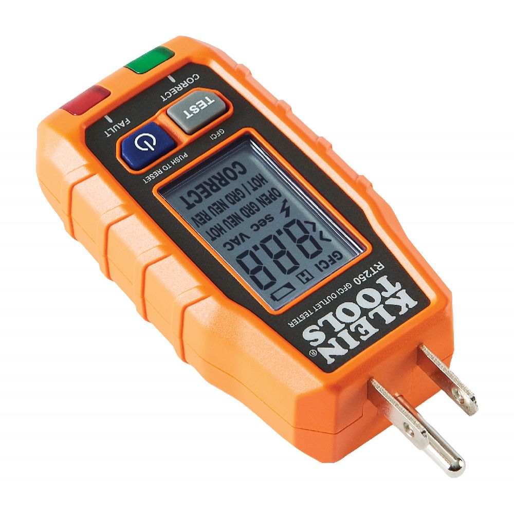 Klein Tools RT250 GFCI  Receptacle Tester with LCD Display, for Standard  3-Wire 120V Electrical Outlets