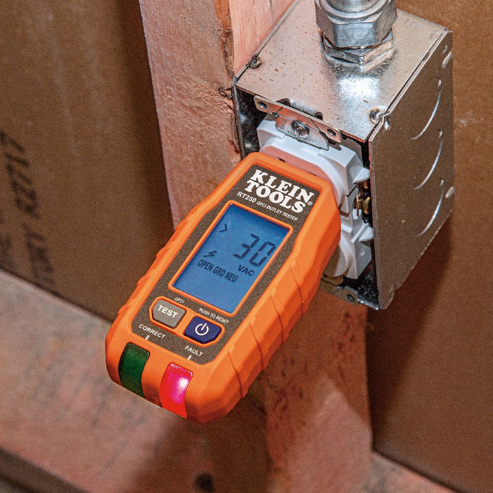 Klein Tools RT250 GFCI  Receptacle Tester with LCD Display, for Standard  3-Wire 120V Electrical Outlets