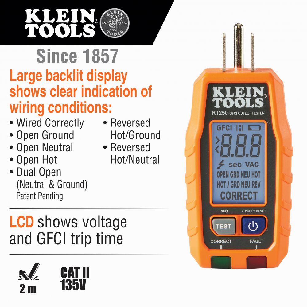 Klein Tools RT250KIT Premium Non-Contact Voltage and GFCI Receptacle Electrical Test Kit