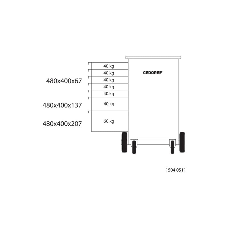 Gedore 6623050 Mobile workbench with 7 drawers and vice