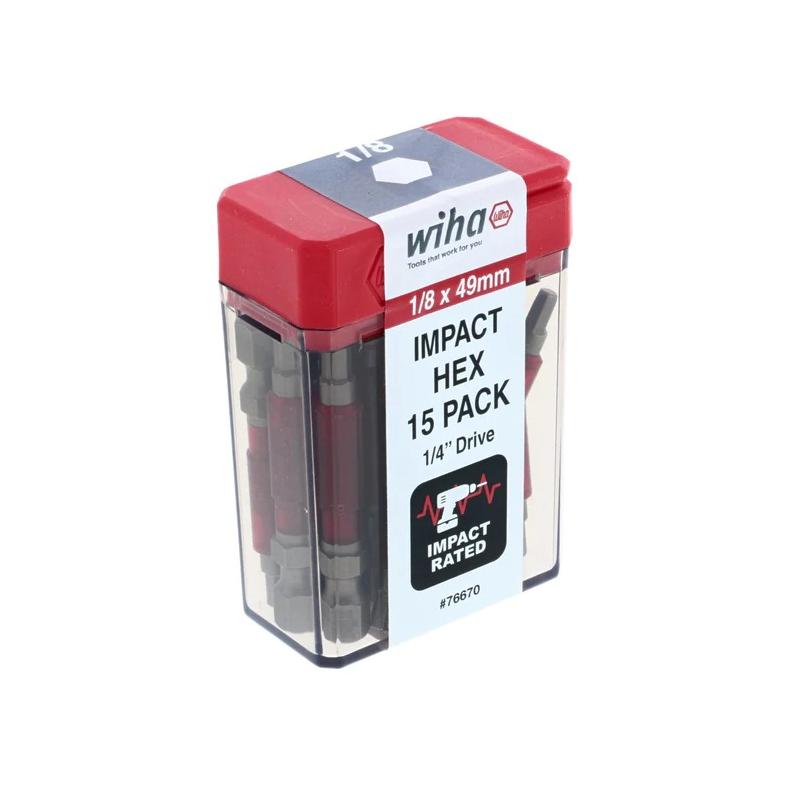 Wiha Tools 76670 MaxxTor Impact Bit Hex 1/8" - 49mm - 15 Pack